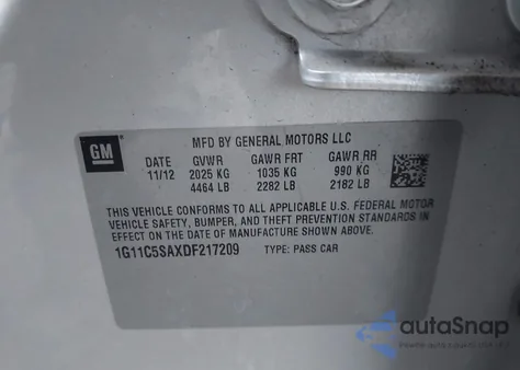 2013 Chevrolet Malibu 1Lt from USA, damaged, VIN 1G11C5SAXDF217209